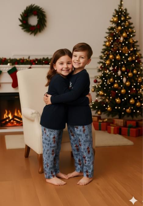 Pijamale de Craciun de copii,cu maneci si pantaloni lungi ,imprimeu ren ,En-gros